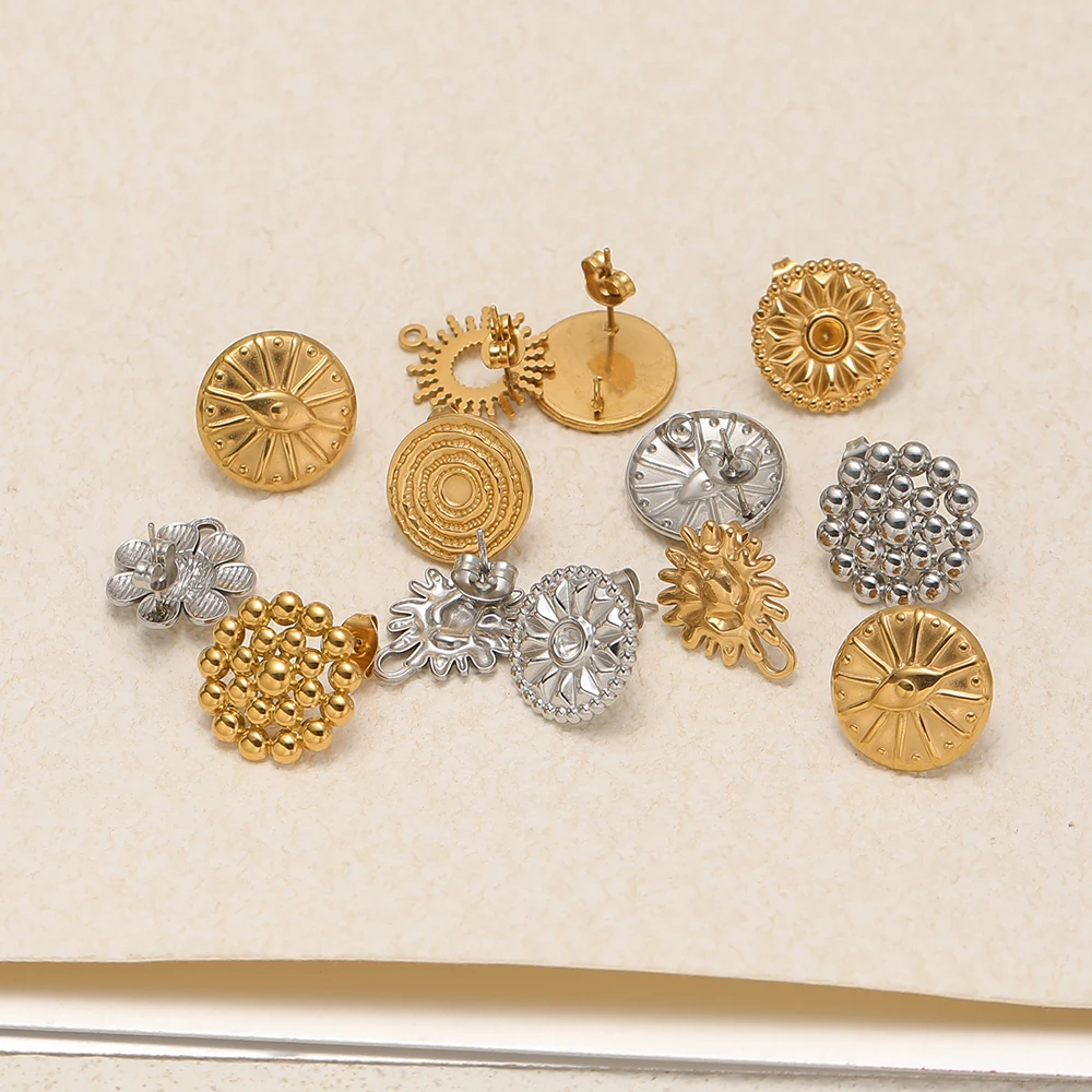 6 Stück Edelstahl-Sonnenblumen-Geometrie-Ohrstecker mit Schlaufenbasis für Damen, DIY Vintage-Ohrringe, Schmuckherstellungszubehör – Detail 3