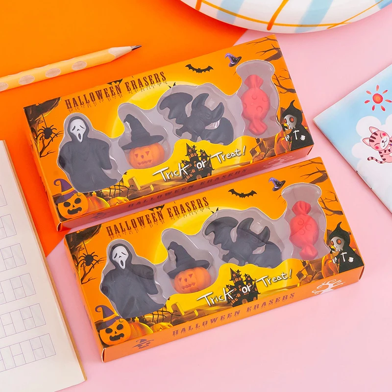 4-częściowy zestaw kombinacji gumek Kawaii Halloween Prezent na Halloween dla dzieci Estetyczne artykuły papiernicze Artykuły szkolne