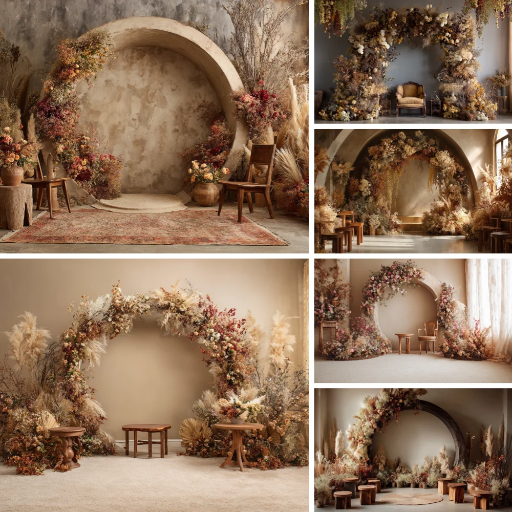 

Bohemian Arch Wall Photography Backdrop Boho Wedding Birthday Flowers Photo Background Adult Art Portrait Photo Studio Props