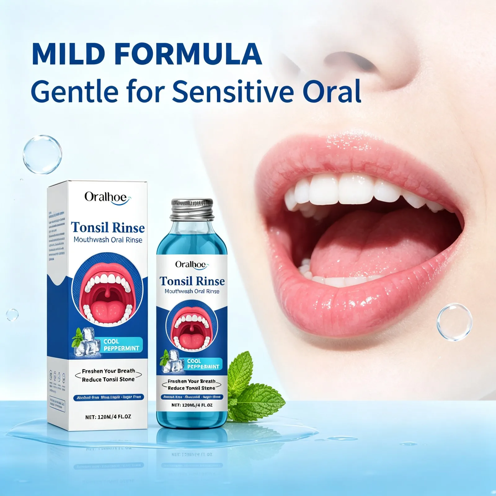 Mint Mouthwash Alcohol Free Gentle Sensitive Oral Care Clean Teeth Gums Help Remove Food Residue Fresh Breath Portable 120ml