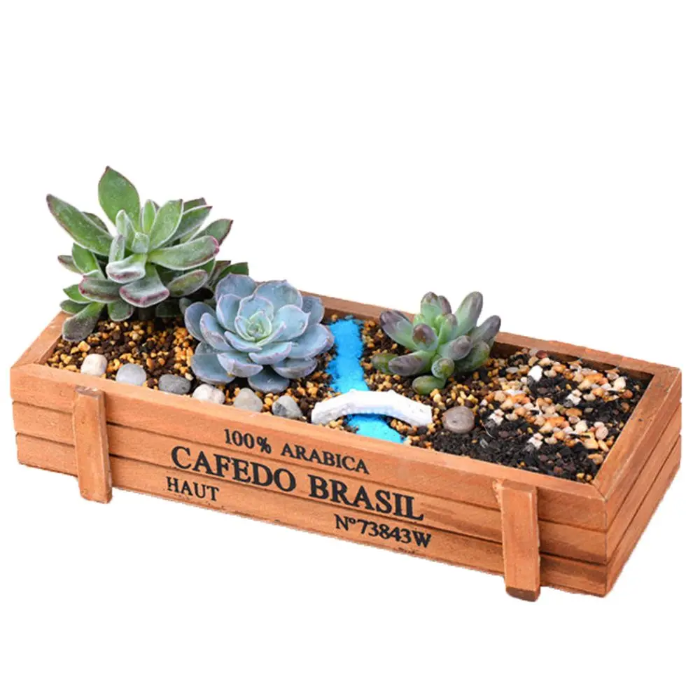 1 PC Tools Garden Decor Decorative Pots Wood Flowerpot Succulent Boxes Rectangle Vase Vintage Crates