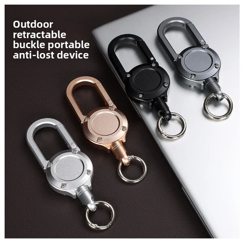 Magnetic Aluminum Alloy Retractable Keychain Anti-lost Spring Lanyard Fishing Anti-drop Retractable Buckle