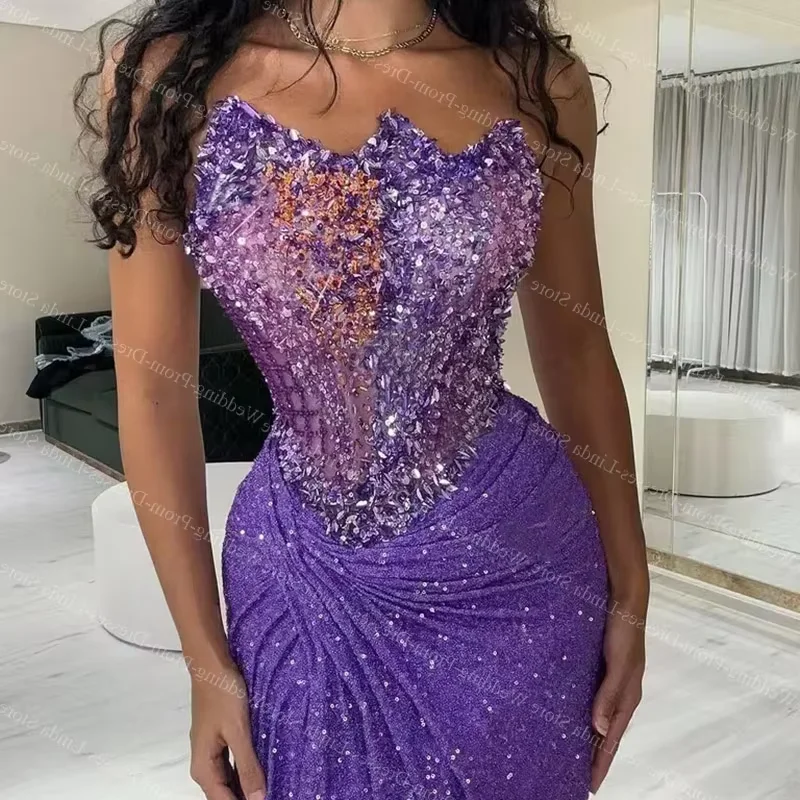 Luxury Beads Long Evening Dresses for Women Floor-Length Mermaid Sweep Train Prom Party Wedding Guest Gala Special Events 2023