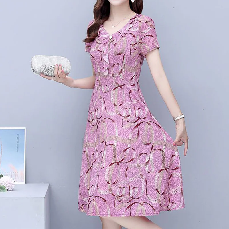 Prairie Chic Short Sleeve Umbrella Skirt Summer Women's Clothing V-Neck Floral Printing Embroidered Flares Slim Midi Dresses