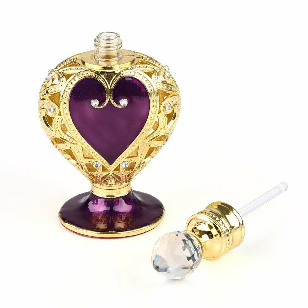 Crystal Perfume Bottle Purple Heart Crown Vintage Golden Lace 12ml Collectible Empty Glass Tube Portable Luxury Decor Home Gift