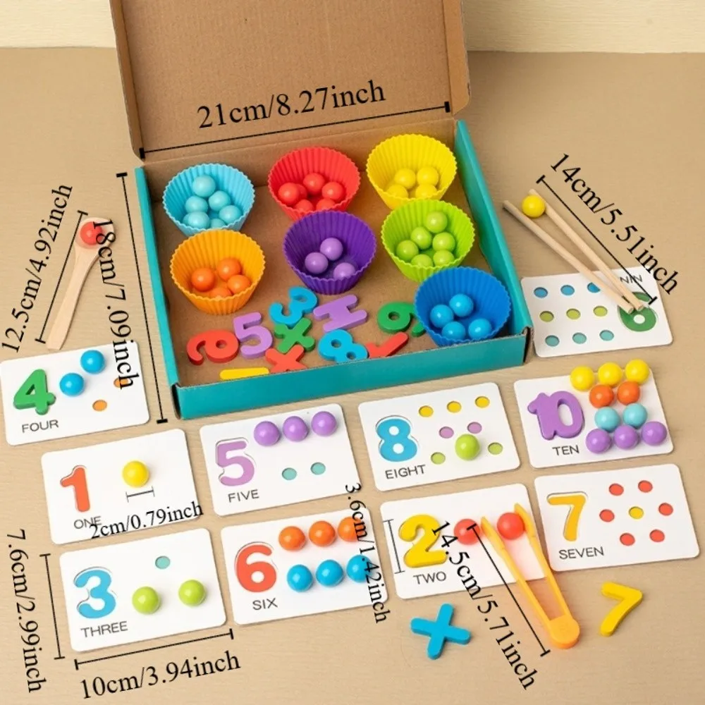 Wooden Clip Beads Toy Early Educational Colorful Color Matching Beads Game Arithmetic Fine Motor Training