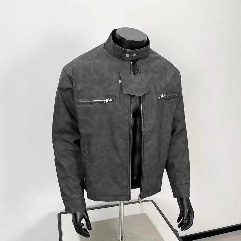 

Retro American Casual Vintage Brown Biker Leather Jaet Men's ort Padded oulder Stand Collar Jaet Youth Vitali Sle