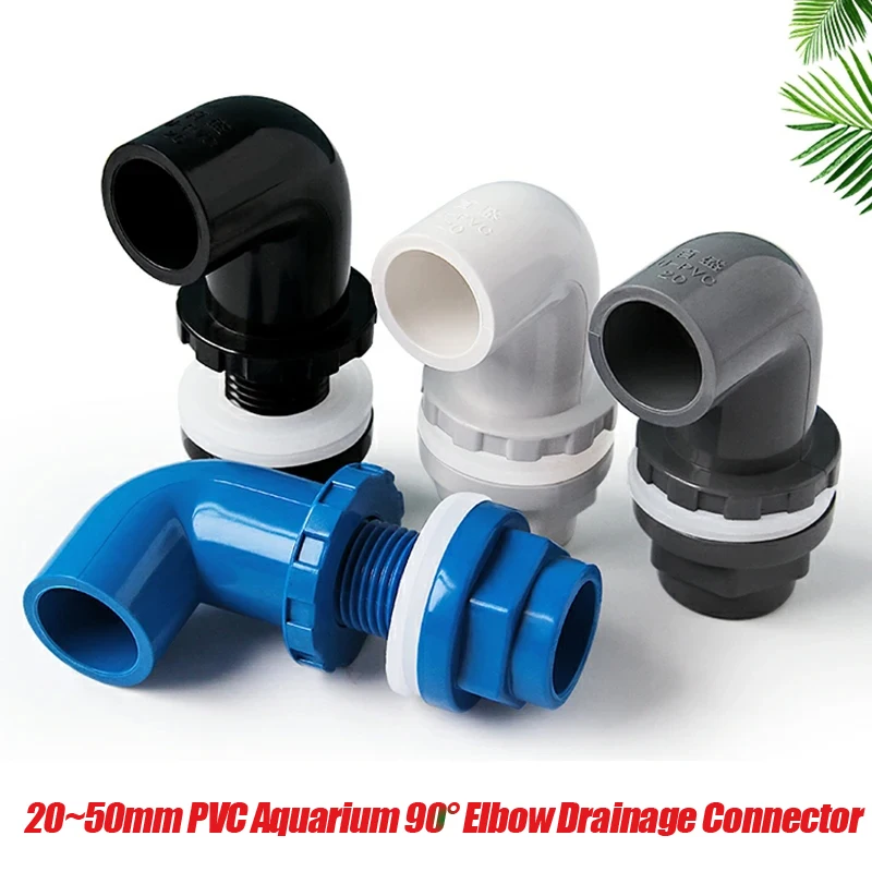 1-10pcs/lot 20~50mm PVC Aquarium 90° Elbow Drainage Connector Fish Tank Overflow Joints Water Inlet Outlet Supply Pipe Fittings