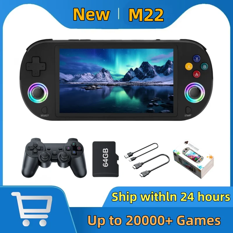 New M22 Pro Retro Handheld Game Console 5.0 Inch IPS Screen 1920*1080 Display Support LINUX Emelec 4.3 for PSP Portable Pocket V