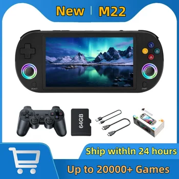 새로운 128GB M22 Pro 휴대용 포켓 레트로 핸드 헬드 비디오 게임 콘솔 5.0 인치 IPS 스크린 1920*1080 디스플레이 지원 LINUX Emelec