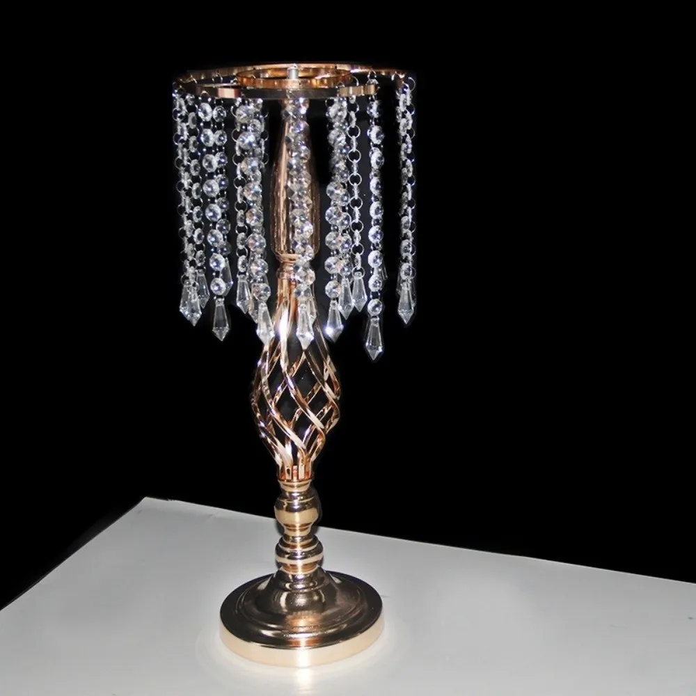 Fashion Crystal Candle Holder Golden Flower Vase Lead Road Candlestick for Wedding Event Decoration