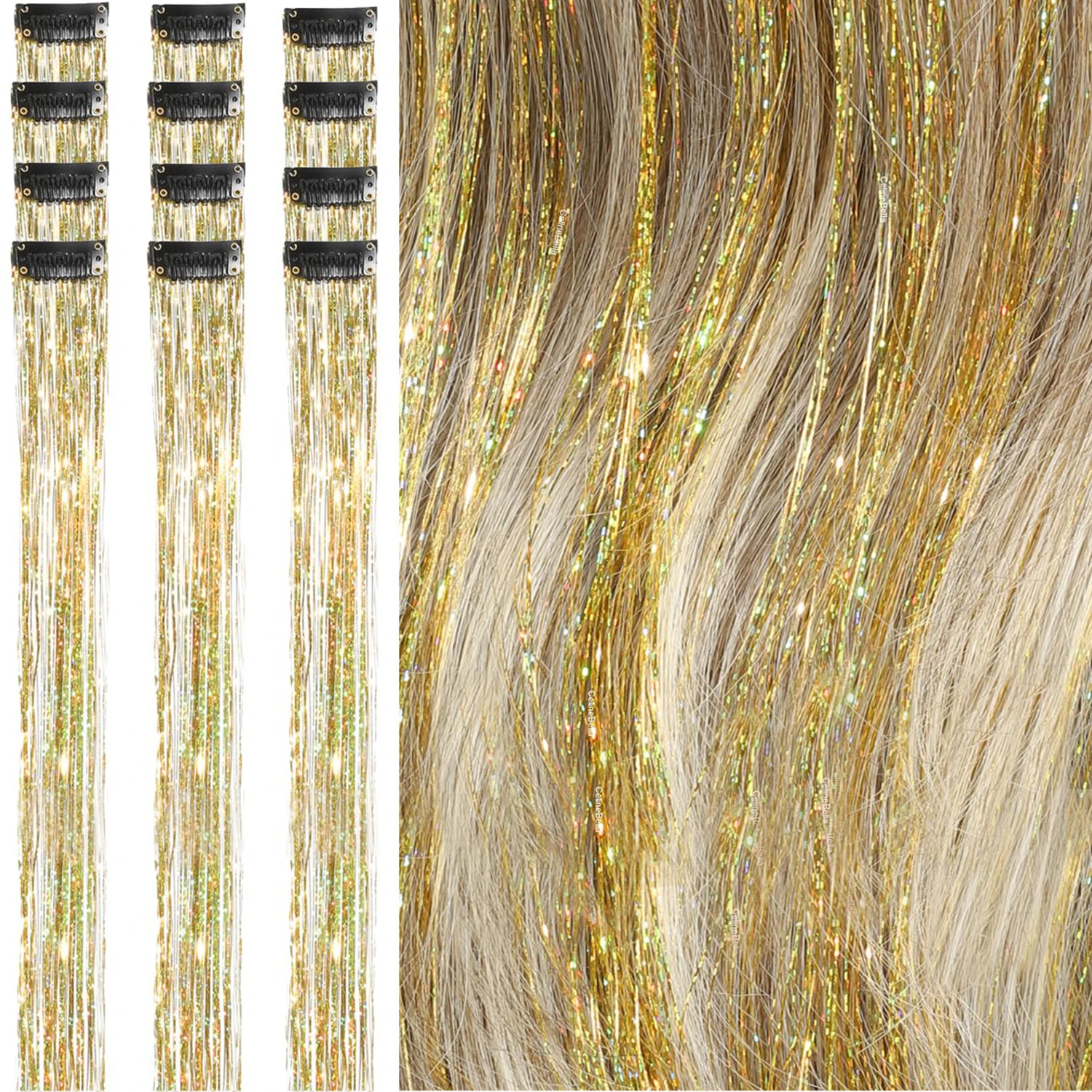 Hair Tinsel Clip in Glitter Tinsel Hair Extensions 24Inch Clip in Hair Tinsel Kit Heat Resistant Shiny Sparkly Fairy Synthetic