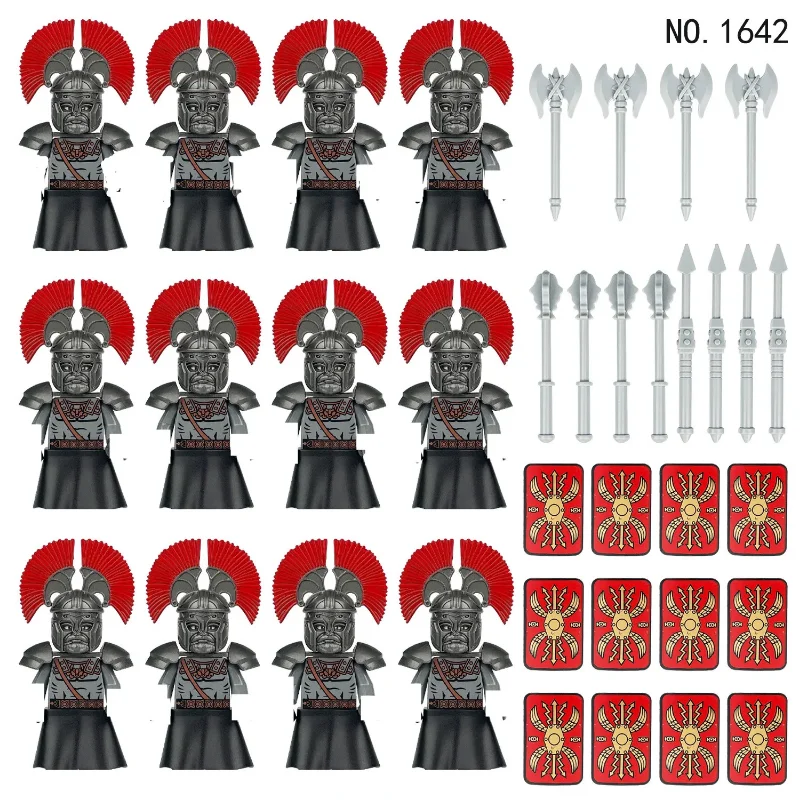 12pcs Medieval Sparta Roman soldiers Guard Army Action Figures Bricks Mini Doll MOC Assemble Building Blocks Toys for kids gifts