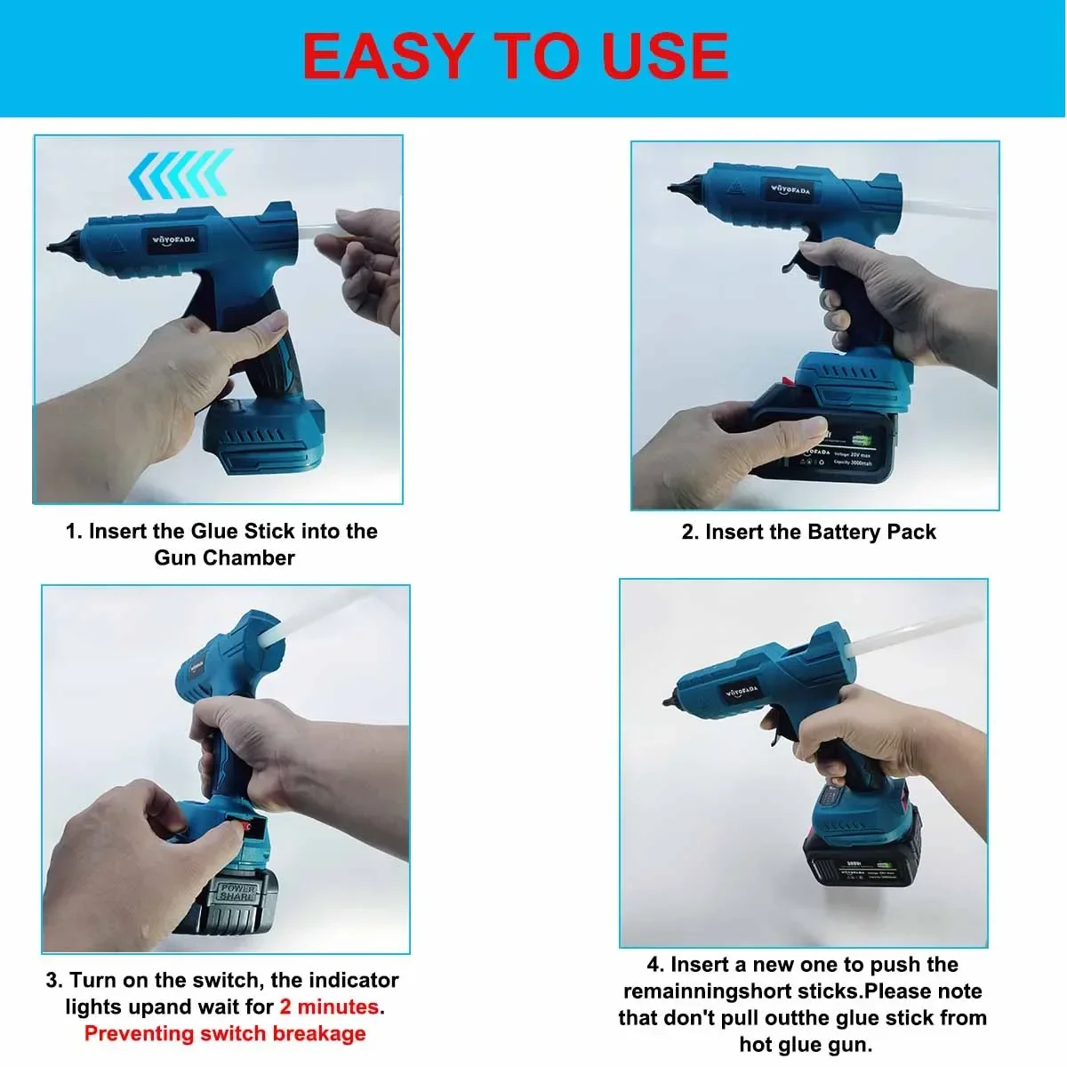 Imagem -05 - Woyofada-pistola de Cola Quente Elétrica sem Fio Glue Grab Soldagem Air Gun 11 Milímetros Cola em Bastão Makita 18v Bateria