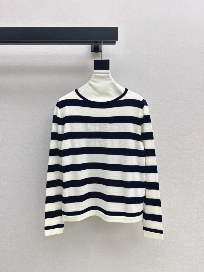 2024 Autumn/Winter New Women's Sweater Fashion Exquisite Contrast Striped Women's Round Neck Knitted Wool Cardigan