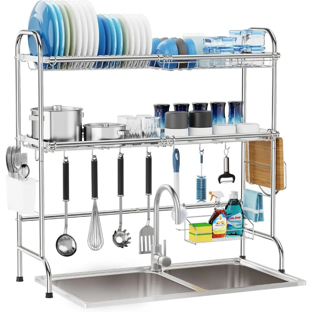 

GSlife Over The Sink Dish Drying Rack - Stainless Steel 2 Tier Dish Rack Over Sink, Dish Drainer Rack with Utensil Holder for