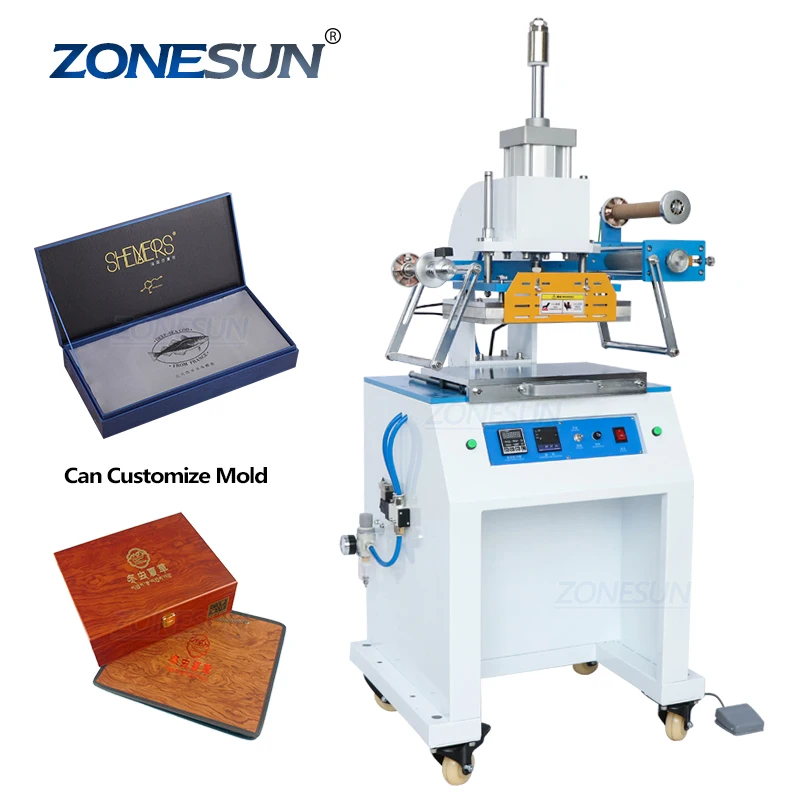 ZONESUN ZY-819D Pneumatic Stamping Machine Leather Logo Creasing Machine Pressure Words Machine Logo Stampler Name Card Stamping