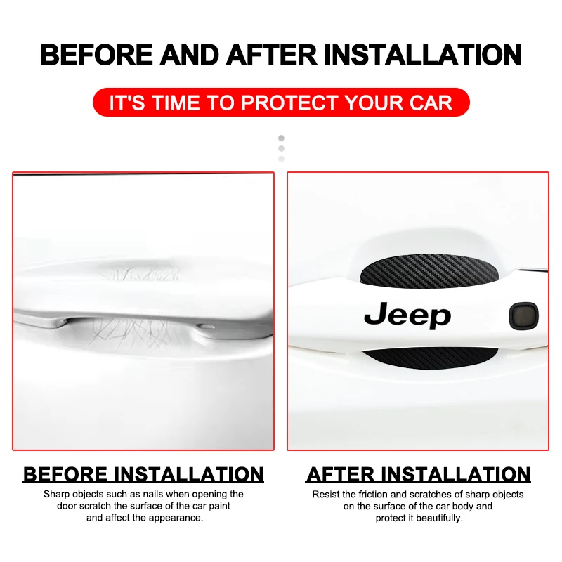 8pc Car Door Sticker Auto Handle Anti Scratch Protection Film for JEEP Wrangler Grand Cherokee Compass Renegade JK JL TJ Patriot