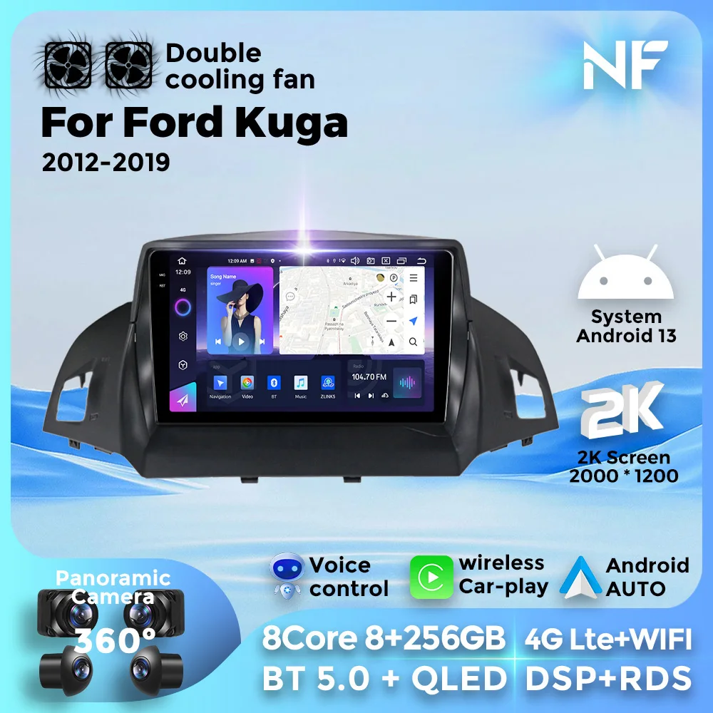 Android 13カーラジオ,GPSナビゲーション,WiFi,RDS,フォードC-MAX,クーガ2,エスケープ3, 2012-2019,bt5.0,8コア,dsp,4g