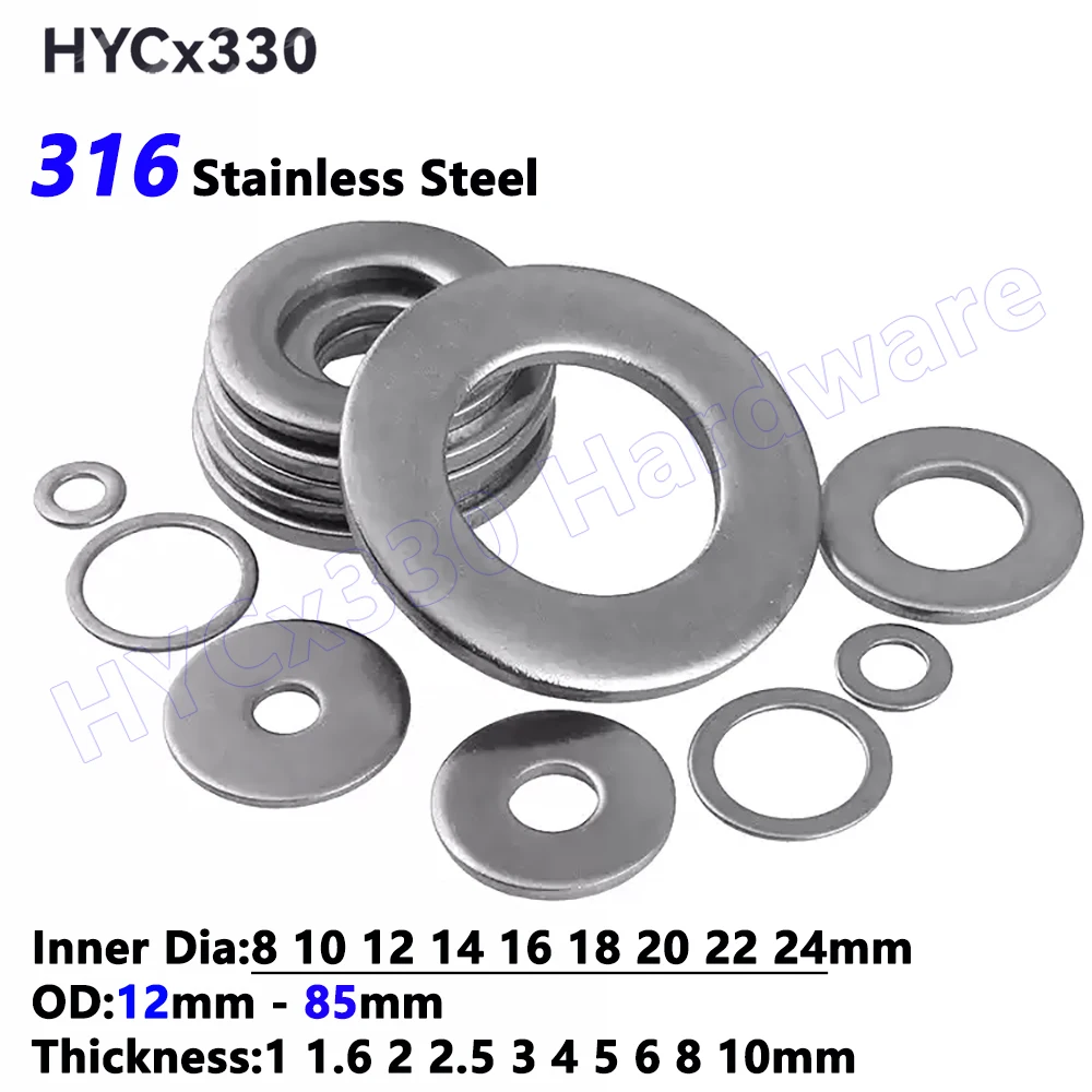 316 Ultra Thin Flat Washer Inner Dia 8 10 12 14 16 18 20 22 24mm A4 Stainless Steel Adjusting Shim Gasket Thickness 1mm to 10mm