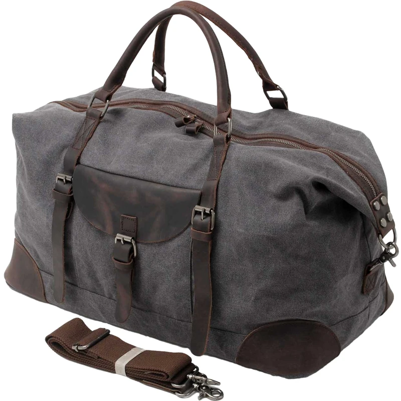 Large Capacity Canvas And Leather Sports Fitness Bag Men's Trendy Satchel Crossbody Travel Bag for Business Trips Vintage Style
