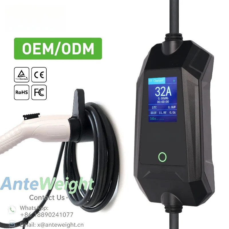 11kW 3‑Phase Portable EV Charger Type2 16A 32A Adjustable Current with Delay Timer Home Electric Vehicle Charger