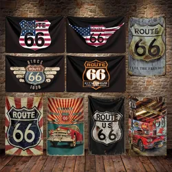 3X5Ft U.S. Route 66 Motorcycle Flag Polyester Digital Printing Car Banner For Decor