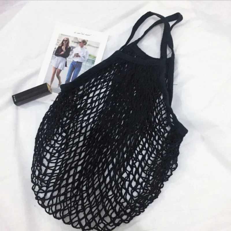 Reusable Cotton Mesh Grocery Bags for Vegetable Fruit String Shopping Bag Storage Handbag Totes Mesh Net Bags Short Handle