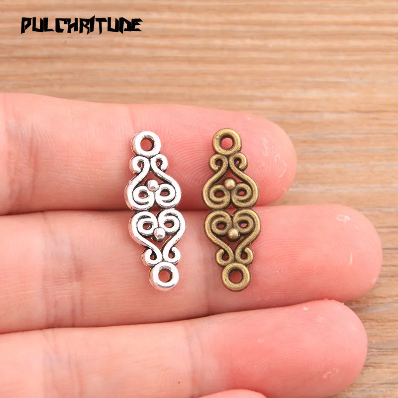 PULCHRITUDE 20pcs 9*25mm Two Color 2020 New Zinc Alloy Vintage Carved Connectors Pendants Jewelry Making DIY Handmade Craft