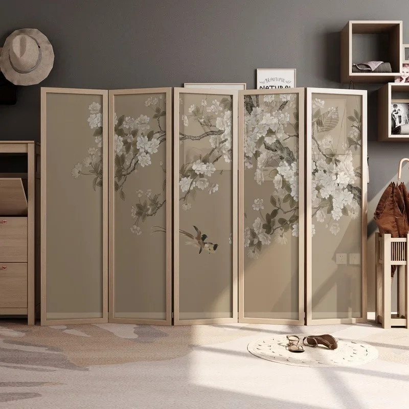 New Chinese-style screen partition, living room entry folding entrance, mobile blocking, household modern simple solid wood fold
