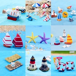 Miniature Simulation Model Cute Beachside beach Figurine small boat sun umbrella anchor doll Action Figures Kids Toys Home Decor