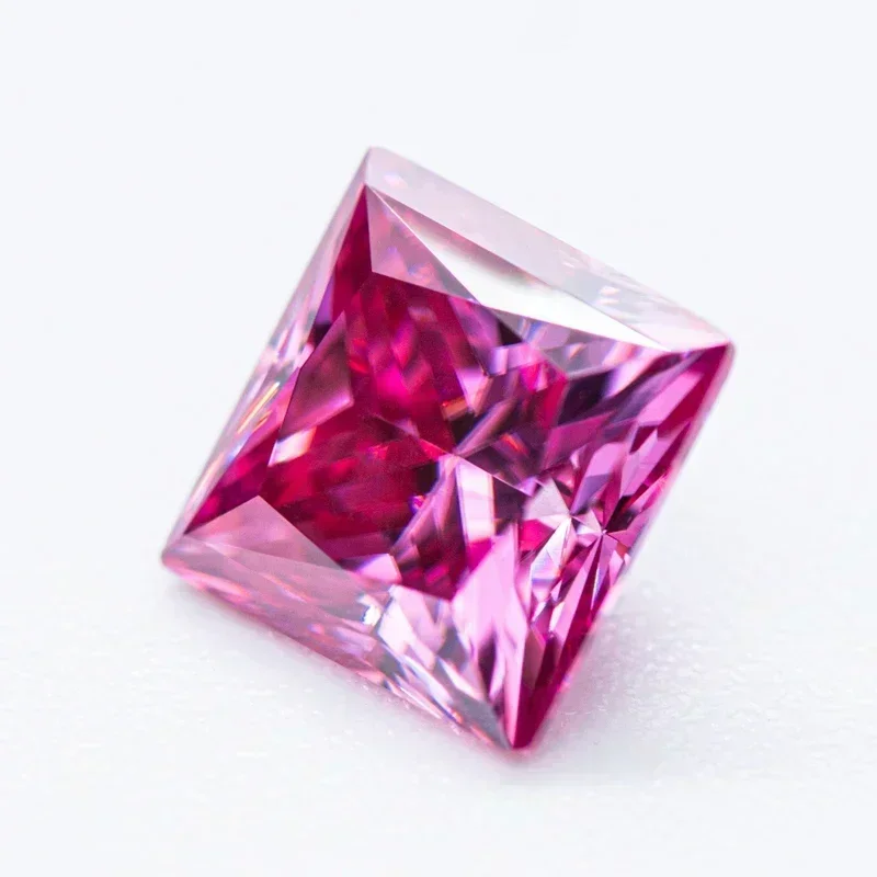 

Wholesale Moissanite Stone Dark Pink Colour Princess Cut Gemstone Lab Created Diamond Jewelry Rings Earrings Making With Certif
