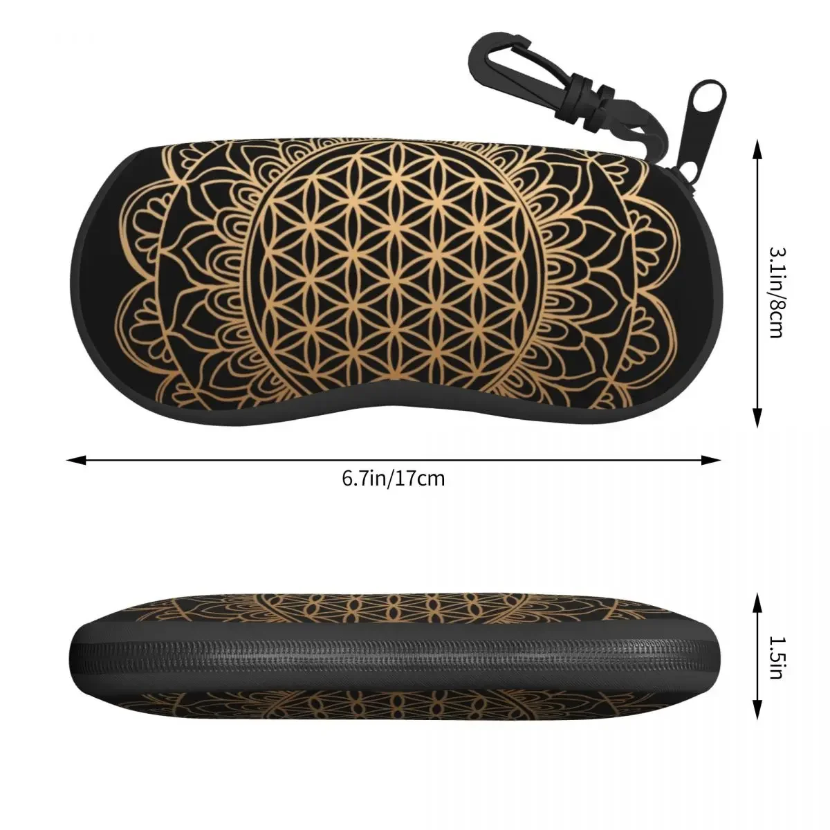 Flower Of Life Mandala Black Gold Shell Eyeglasses Case Men Women Fashion Sacred Geometry Glasses Case Sunglasses Box Pouch