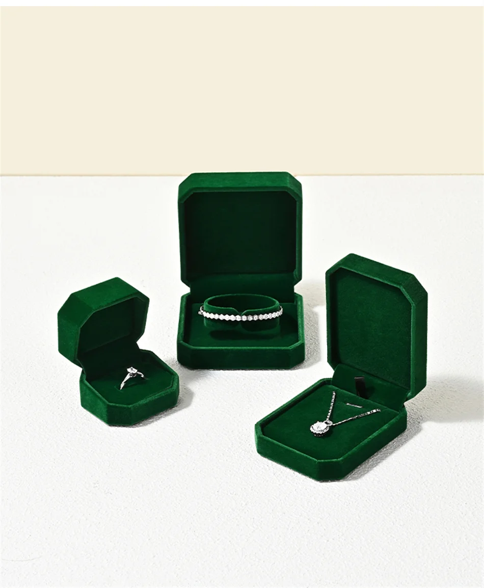 Oirlv Samt-Ringbox, Edelstein-Grün, Schmuckbox-Set, Hochwertige Verpackungsbox für Ringe, Ohrringe, Halsketten, Armbänder, Anpassbar – Detail 8