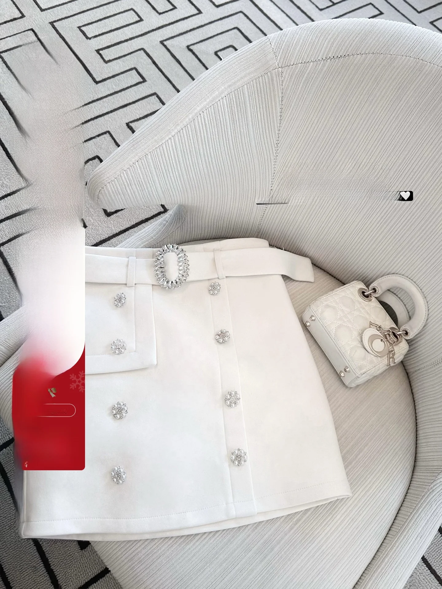 

CCZEE Sakura Button f Skirt Women's ort Vintage Belted Diamond Bule Ci Commute Stand Fit Winter Collection