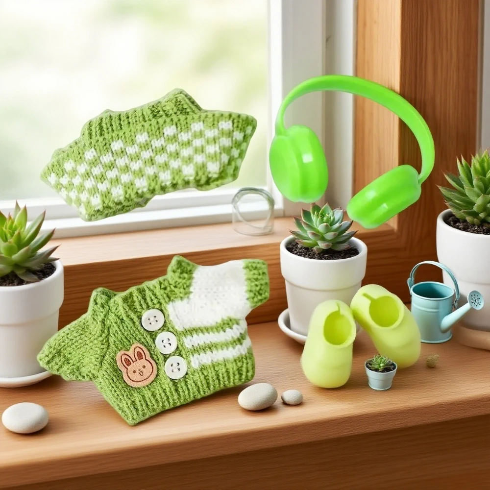 

For Labubu V1 V2 Idol Cute Doll Clothes Fashion Sweater Outfit Accessories Sitting Party Pink White Striped Sweater Cup Clothing