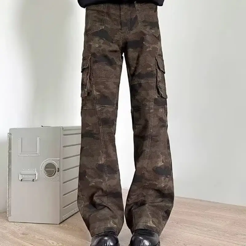 ANJY otoño nuevas mujeres pantalones vaqueros Cargo tridimensionales múltiples bolsillos camuflaje adelgazamiento estilo Safari pantalones vaqueros de calle alta A10162