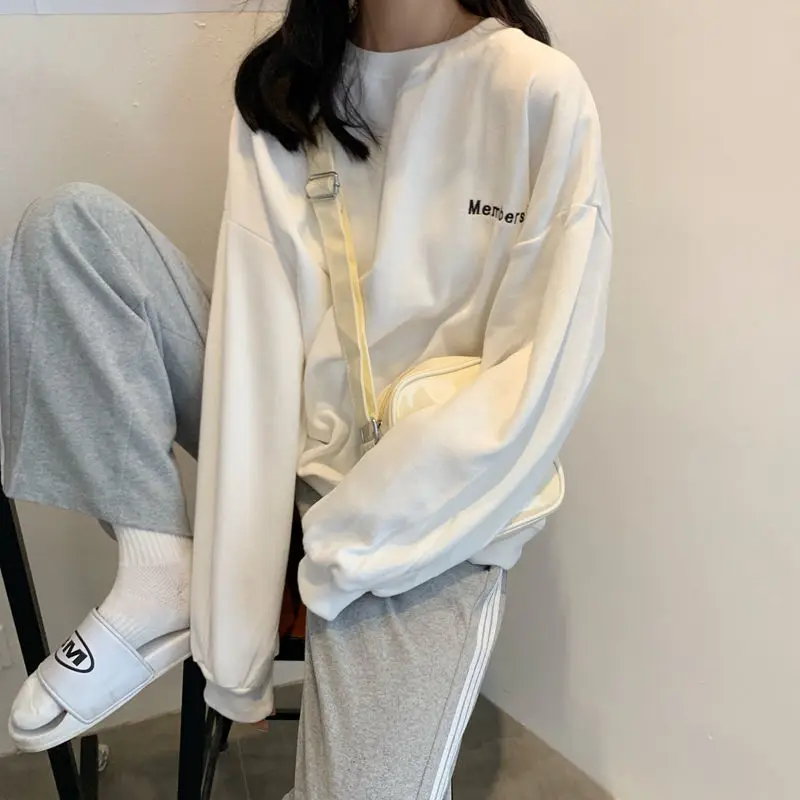 Hoodies Women O-neck Letter All-match Thin Sweatshirt Students Chic Fashion Long Sleeve Vintage Outwork Teens New Casual Simple