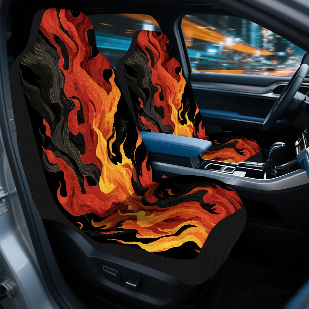 2pcs Halloween Fiery Flames Themed Car Seat Cover Set – Universal Fit, High-Quality, Stylish Full Set For Front Seats, Durable D