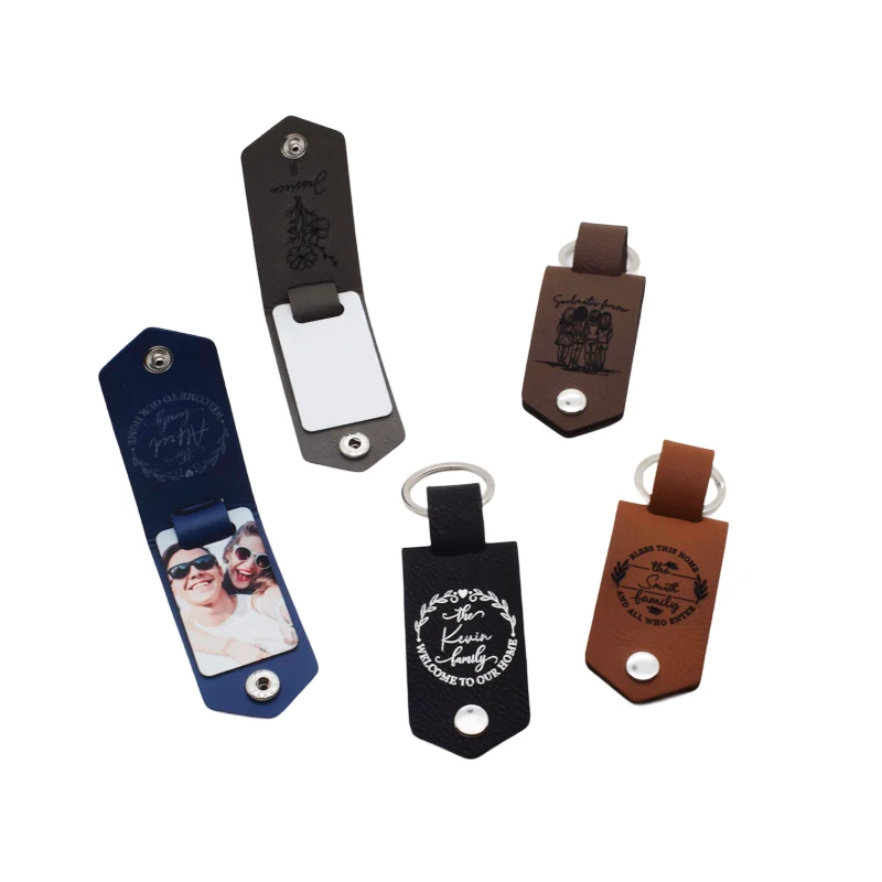 20pcs/Lot Laser Engraving PU Leather Keychain Sublimation Metal Keychain Blanks Laser Engrave Blanks Double Sides Printable