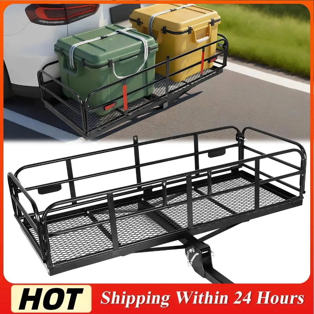 

Корзина-багажник на фаркоп, грузоподъемность 227 кг, для фаркопов 2 дюйма, 60x24x14 дюймов, со стабилизатором, для автомобилей, внедорожников, кемпинга, путешествий