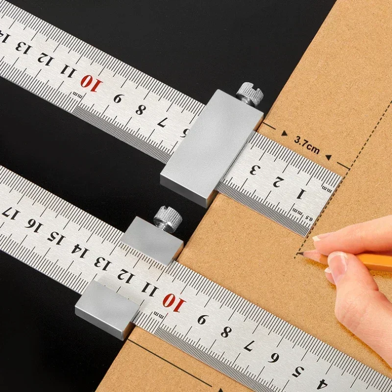 Metal Carpenter Carpentry Square Woodworking Tools Carpentry Steel Ruler Positioning Limit Block Measuring Marking Gauge