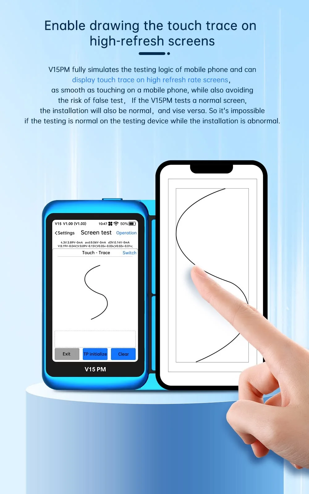 JCID V15PM screen tester is suitable for Apple and Android mobile phone screen LCD flex cables X-17 series.