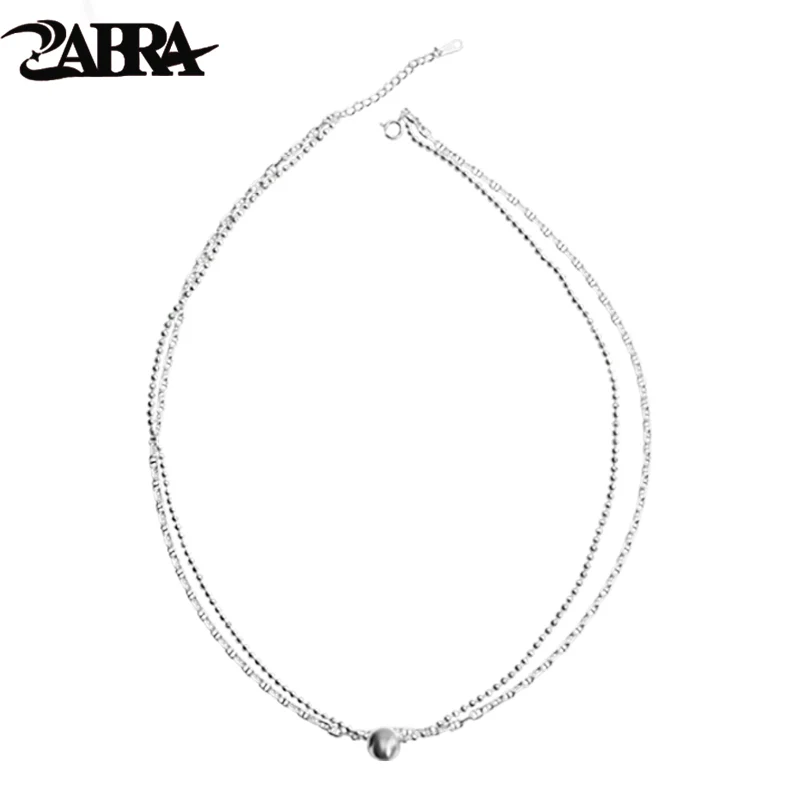 ZABRA 925 Silver Double Layered Decorative Necklace for Women, Light Luxury Silver Bead Collarbone Chain, Layered Necklace