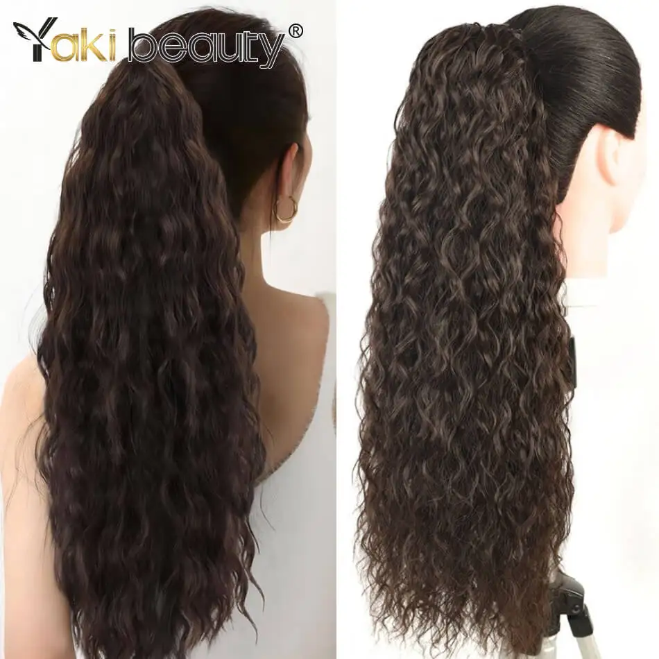 24inch Synthetic Natural Wavy Drawstring Ponytail Hair Curly Wave Clip-In Extensions Organic Jerry Curly Pony Tail for Women