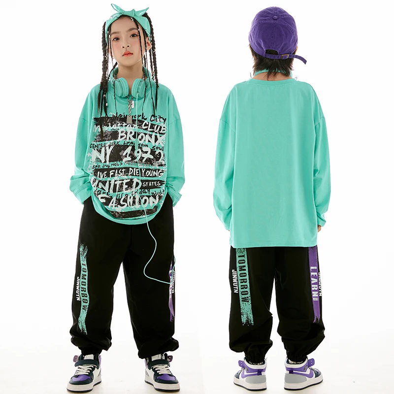 2023 New Kids Jazz Dance Clothes Girls Hip Hop Long Sleeves T Shirt Pants Boys Breaking Street Dance Performance Costume BL11498