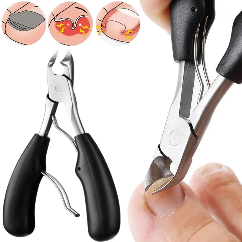 مقص أظافر من الفولاذ المقاوم للصدأ للأظافر السميكة والصلبة، شفرة منحنية مريحة مع قبضة غير قابلة للانزلاق، أدوات باديكير احترافية