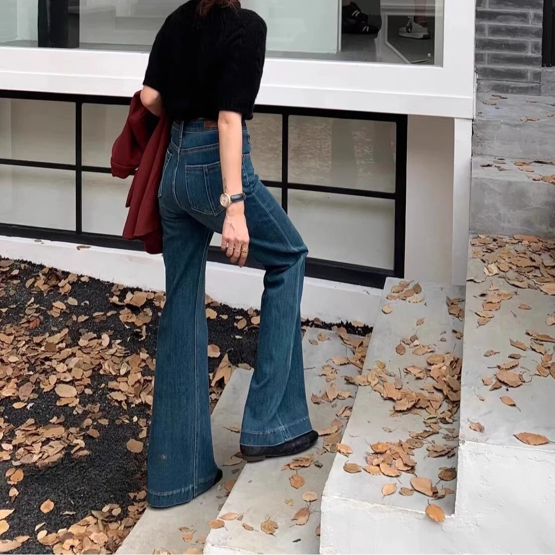 Wide Legged Denim Pants For Female New Style High Waist Slimming Loose Retro Floor length Jeans For Women