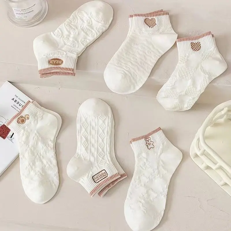 5 Pairs Women's Exquisite Summer And Autumn Short Tube Socks Mesh Breathable and Cute Cartoon Bear Ankel Socks image 5