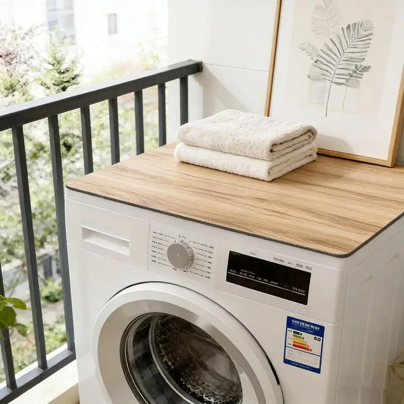 1pc Light Wood Grain Washing Machine Cover & Absorbent - Non-Slip Quick-Dry Laundry/Kitchen Counter Protector Mat, Home Decor